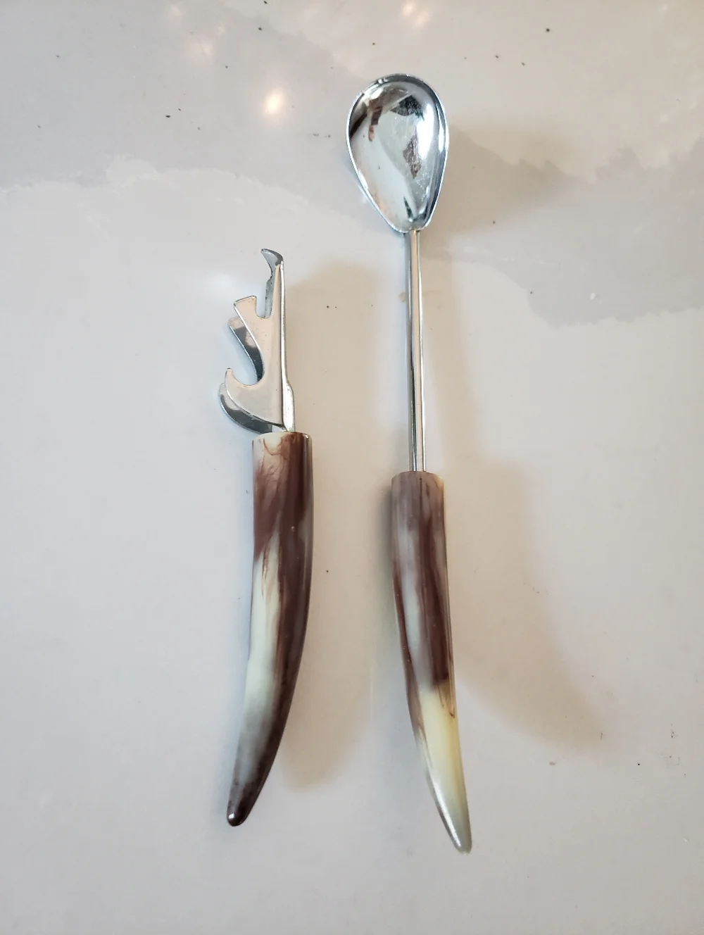 Vintage Bar Utensils, a Pair, Faux Tusk Handles